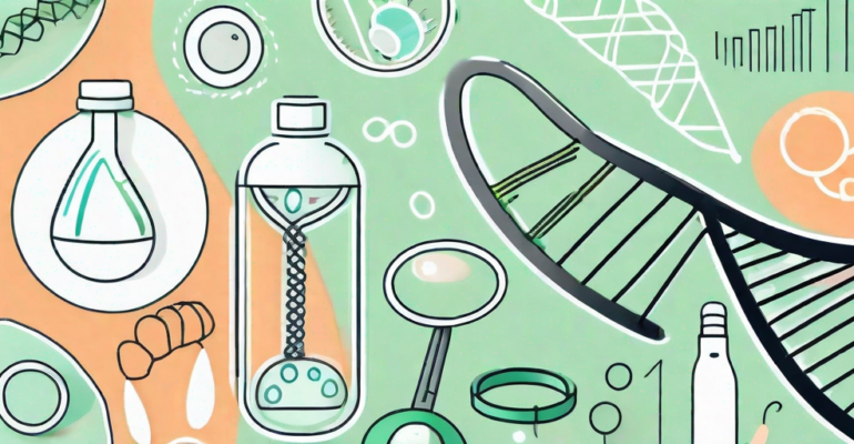 A magnifying glass hovering over a dna strand